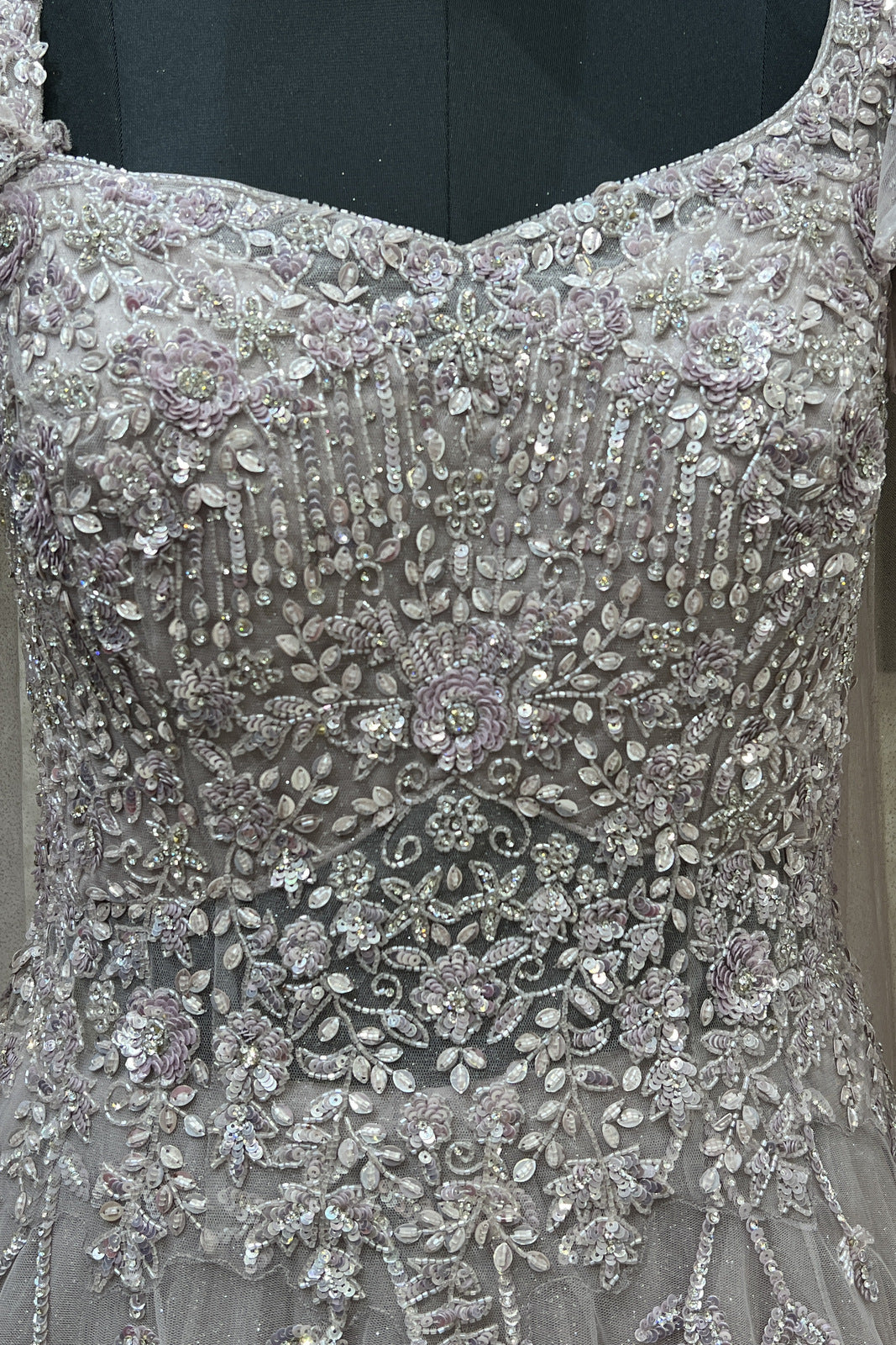 Light Mauve Beads, Sequins and Stone work Bridal and Partywear Gown