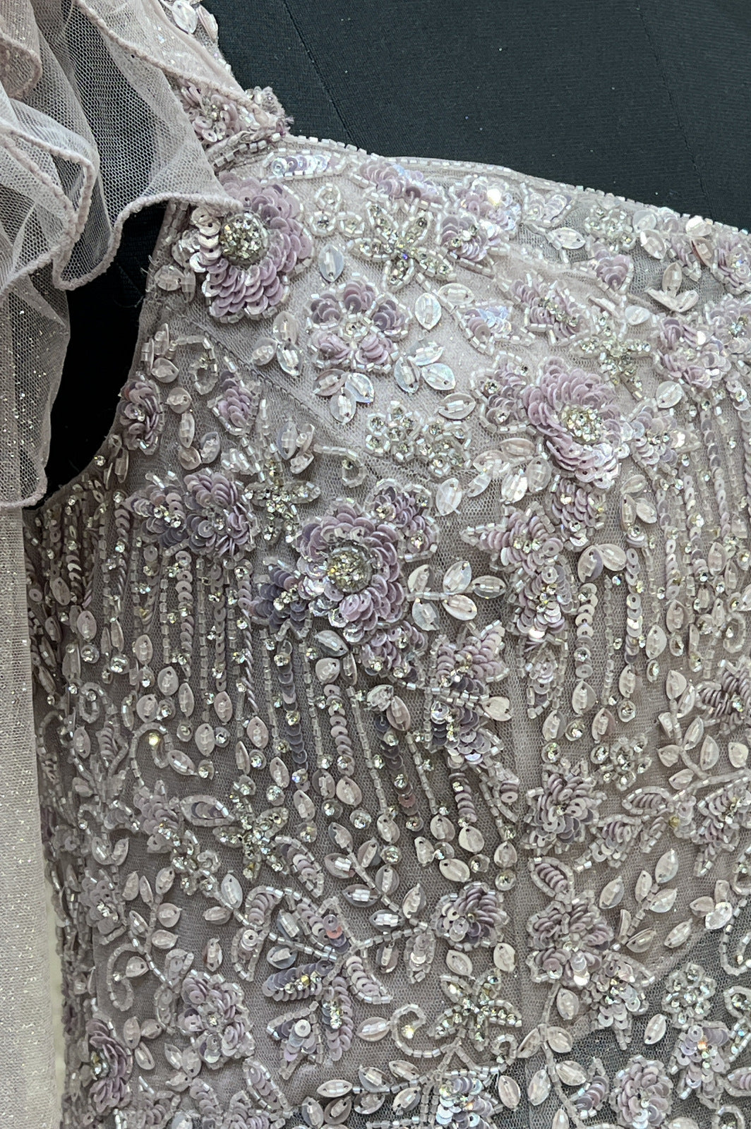 Light Mauve Beads, Sequins and Stone work Bridal and Partywear Gown