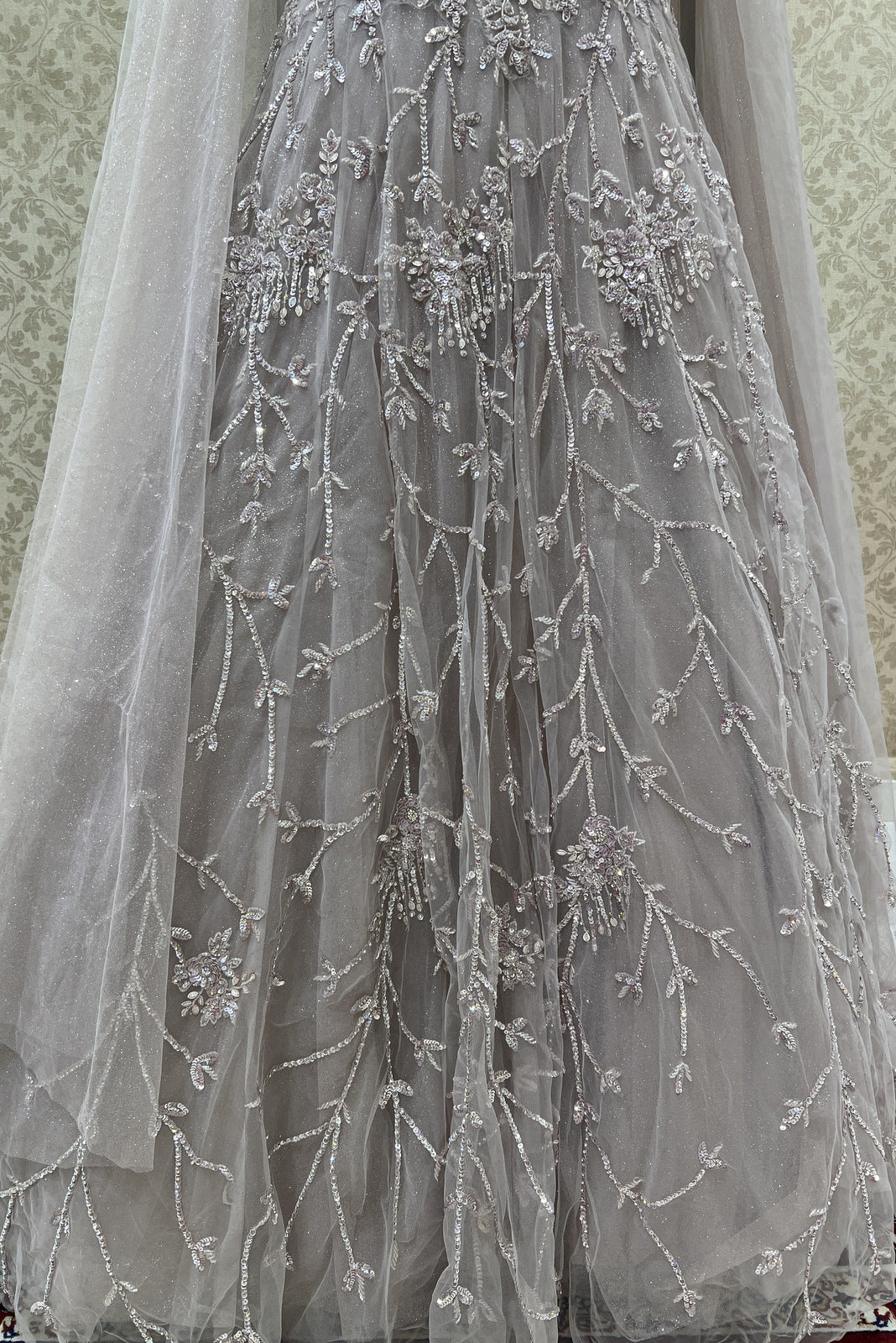 Light Mauve Beads, Sequins and Stone work Bridal and Partywear Gown