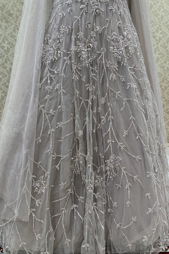 Light Mauve Beads, Sequins and Stone work Bridal and Partywear Gown