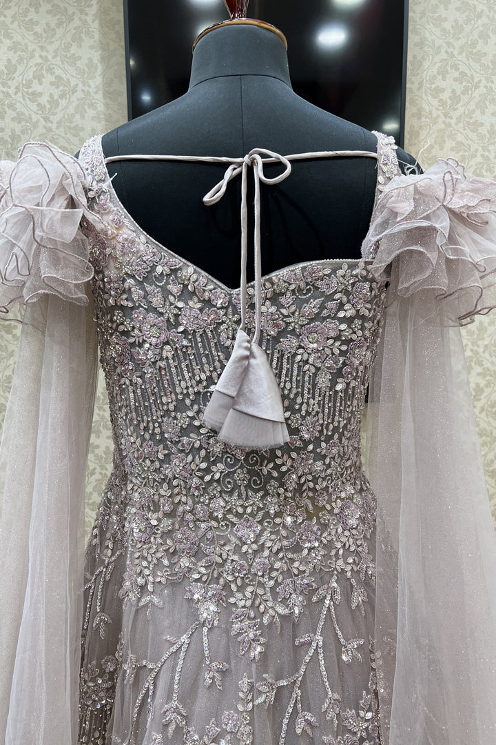 Light Mauve Beads, Sequins and Stone work Bridal and Partywear Gown