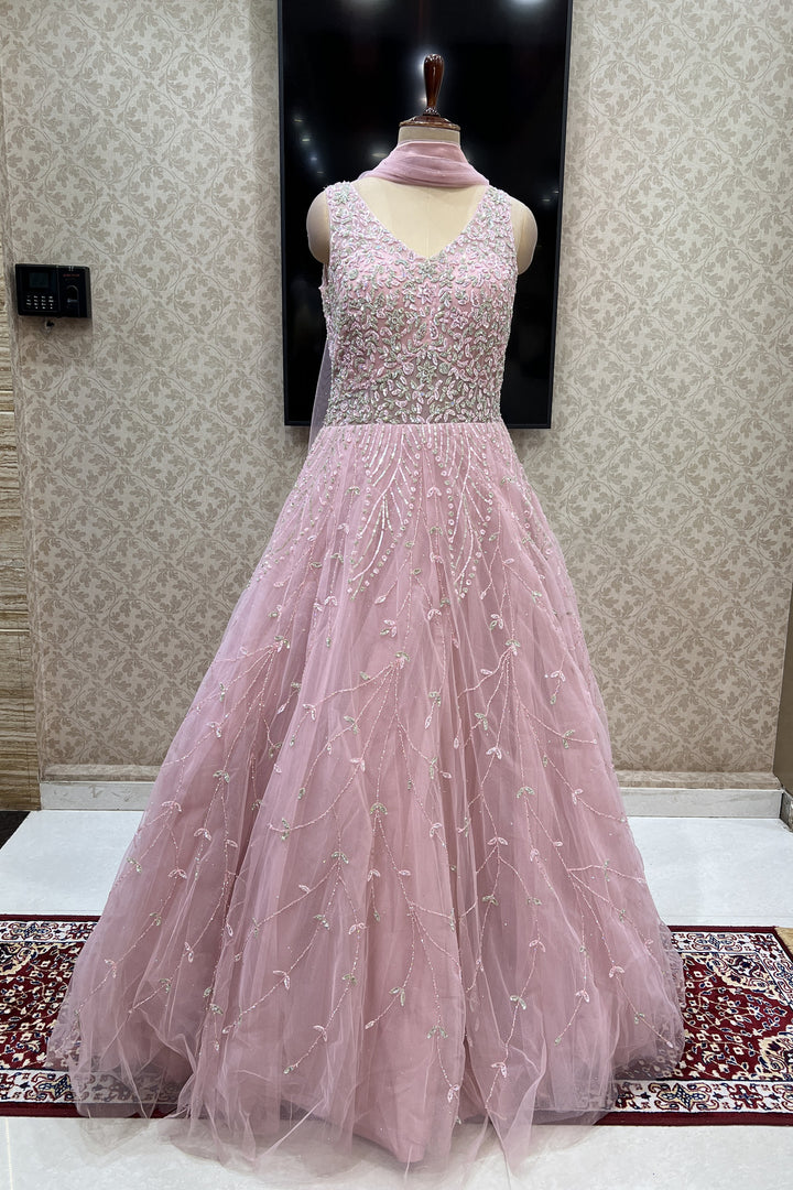 Baby Pink Sequins and Stone work Bridal and Partywear Gown