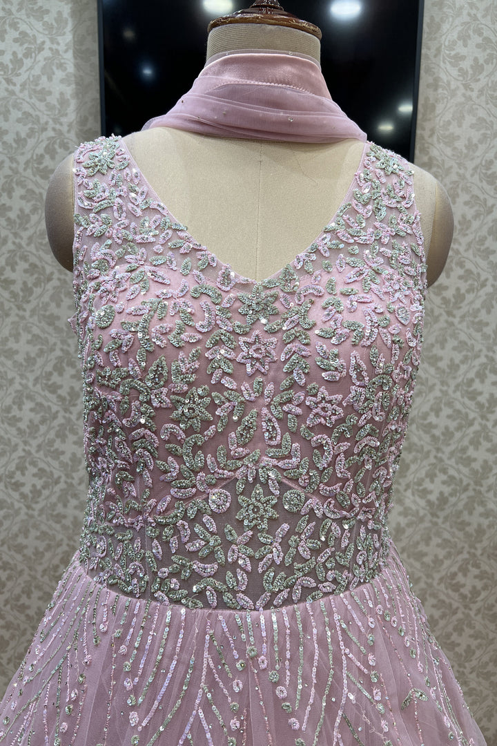 Baby Pink Sequins and Stone work Bridal and Partywear Gown