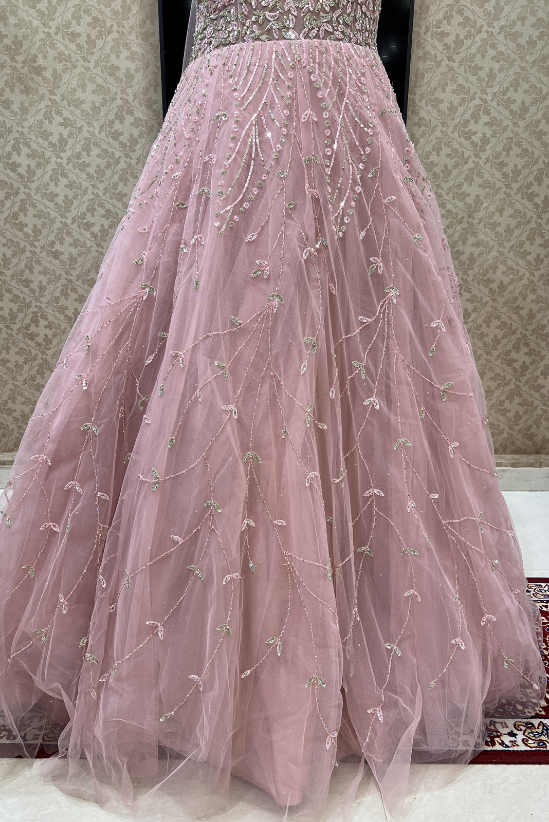 Baby Pink Sequins and Stone work Bridal and Partywear Gown