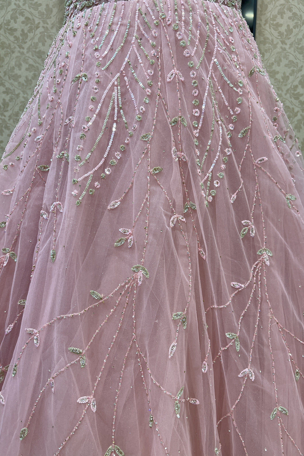 Baby Pink Sequins and Stone work Bridal and Partywear Gown