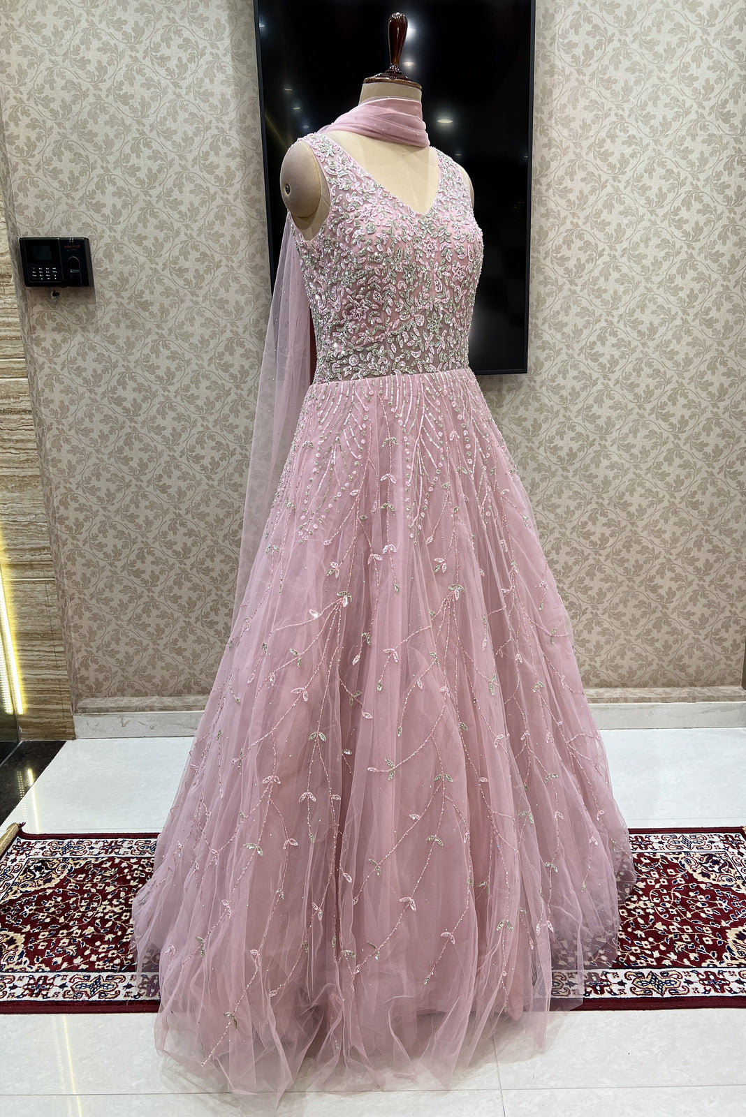 Baby Pink Sequins and Stone work Bridal and Partywear Gown