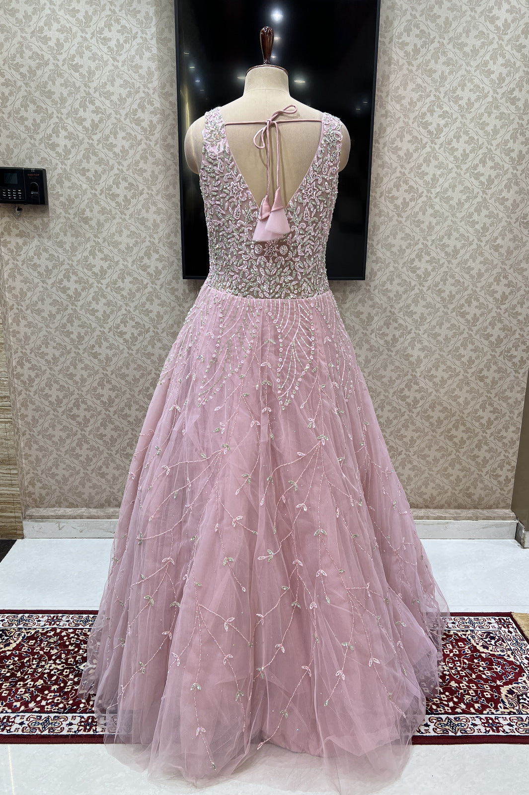 Baby Pink Sequins and Stone work Bridal and Partywear Gown