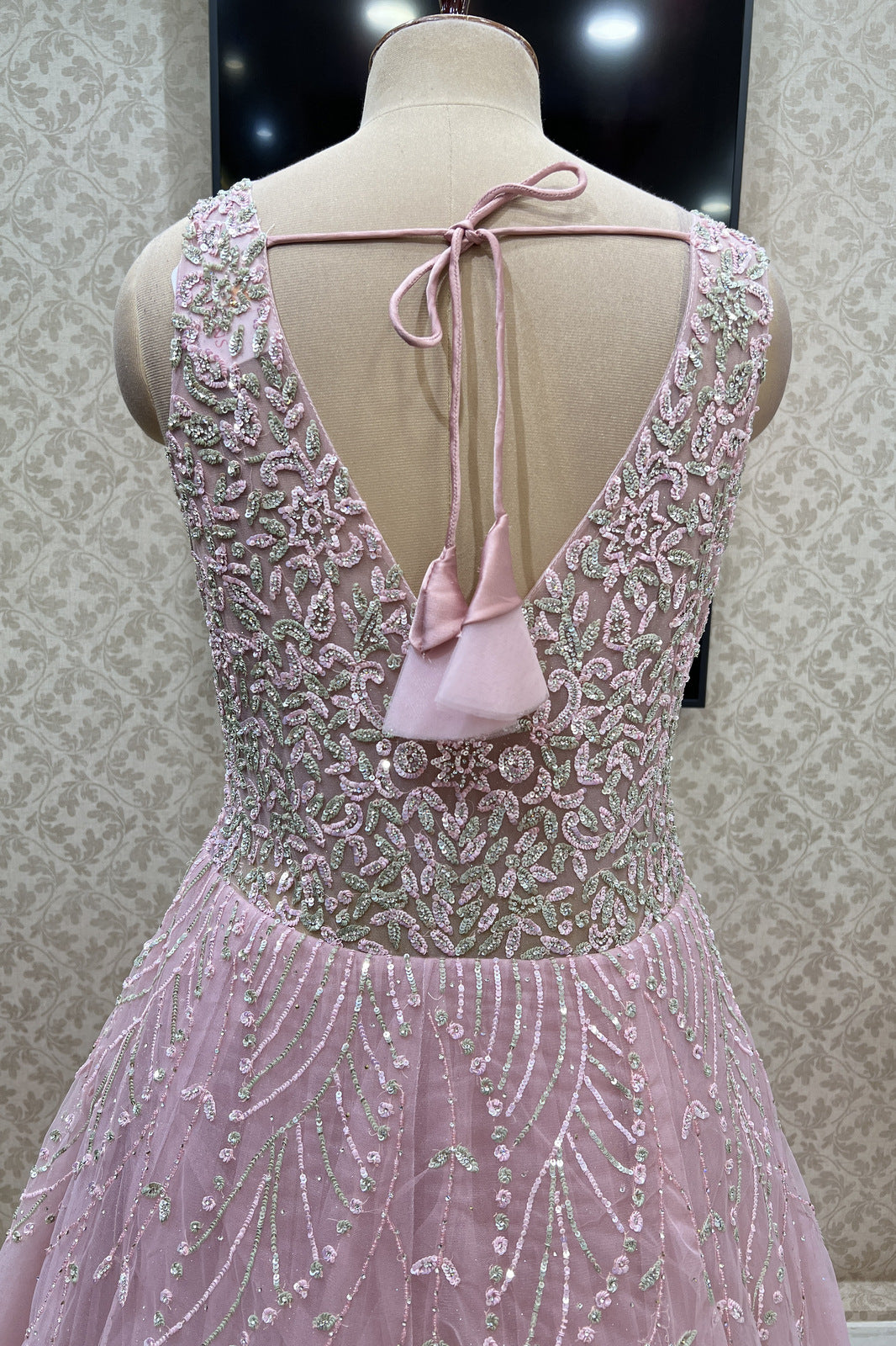 Baby Pink Sequins and Stone work Bridal and Partywear Gown