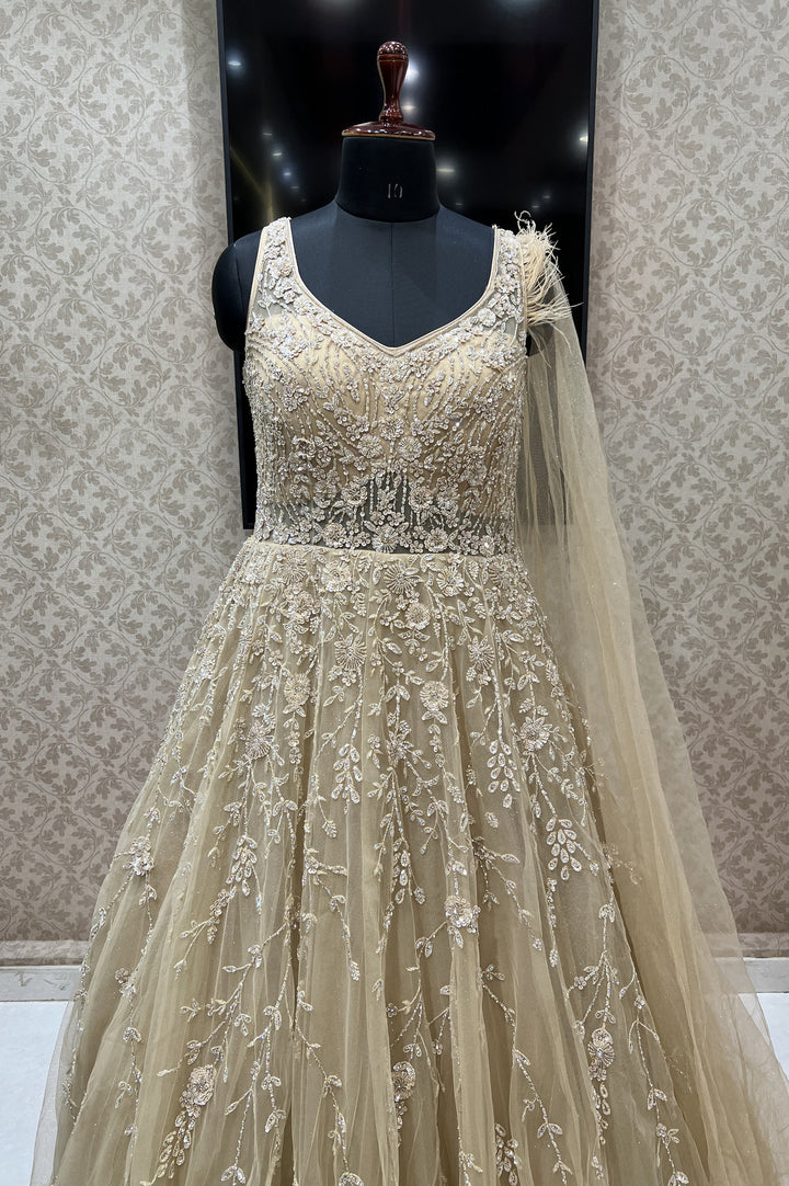 Gold Stone, Sequins and Beads work Bridal and Partywear Gown