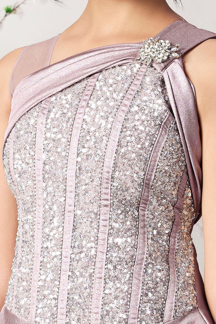 Light Lilac Sequins and Stone work Long Party Gown for Girls