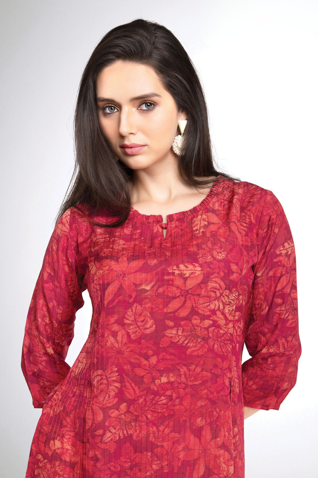 Red Digital Print Short Kurti