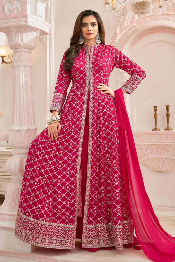 Rani Pink Sequins and Zari work Mastani Styled Palazzo Suit