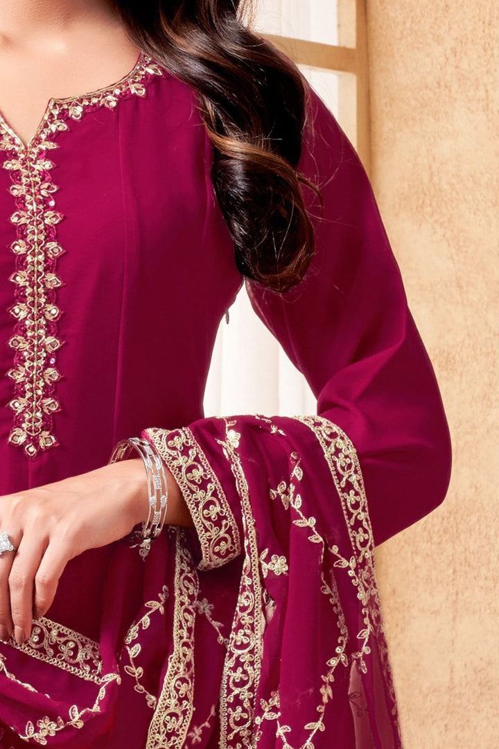 Rani Pink Stone, Sequins, Zardozi, Zari and Beads work A-line Cut Salwar Suit