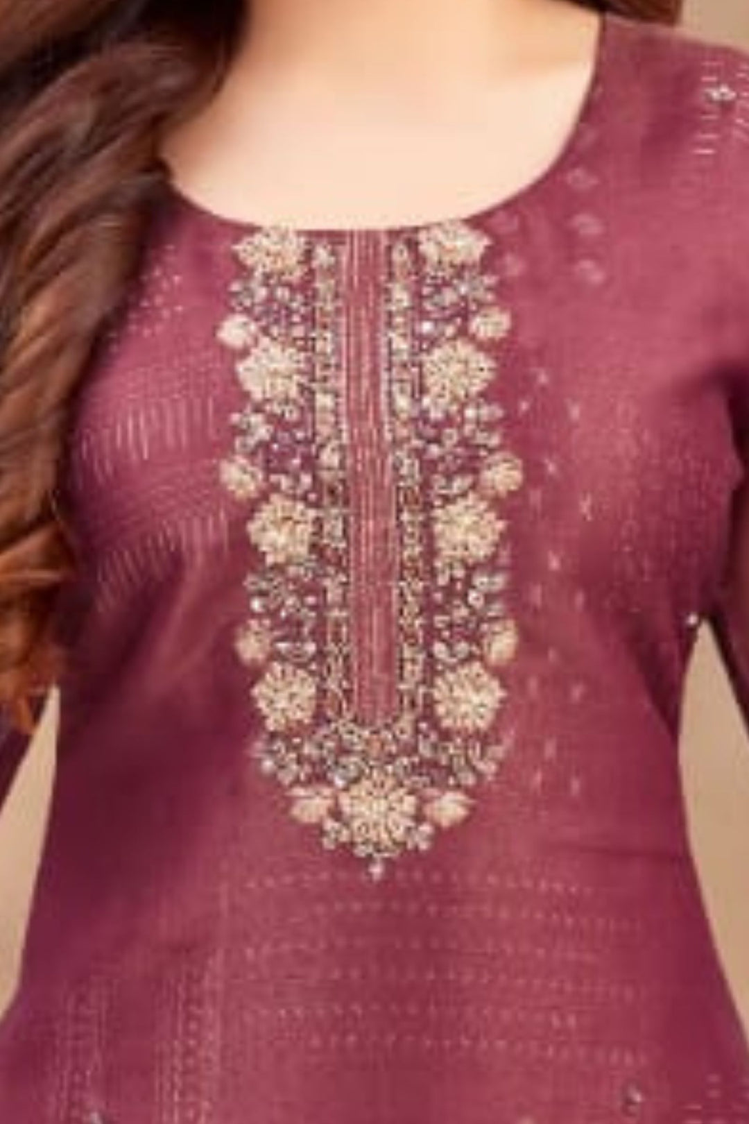 Wine Zardozi, Beads, Stone and Sequins work with Digital Print Straight Cut Salwar Suit