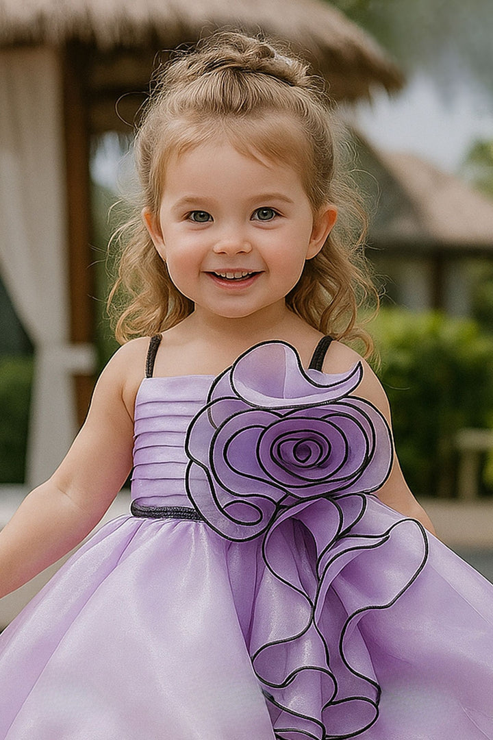 Lavender Stone work Short Partywear Frock for Girls