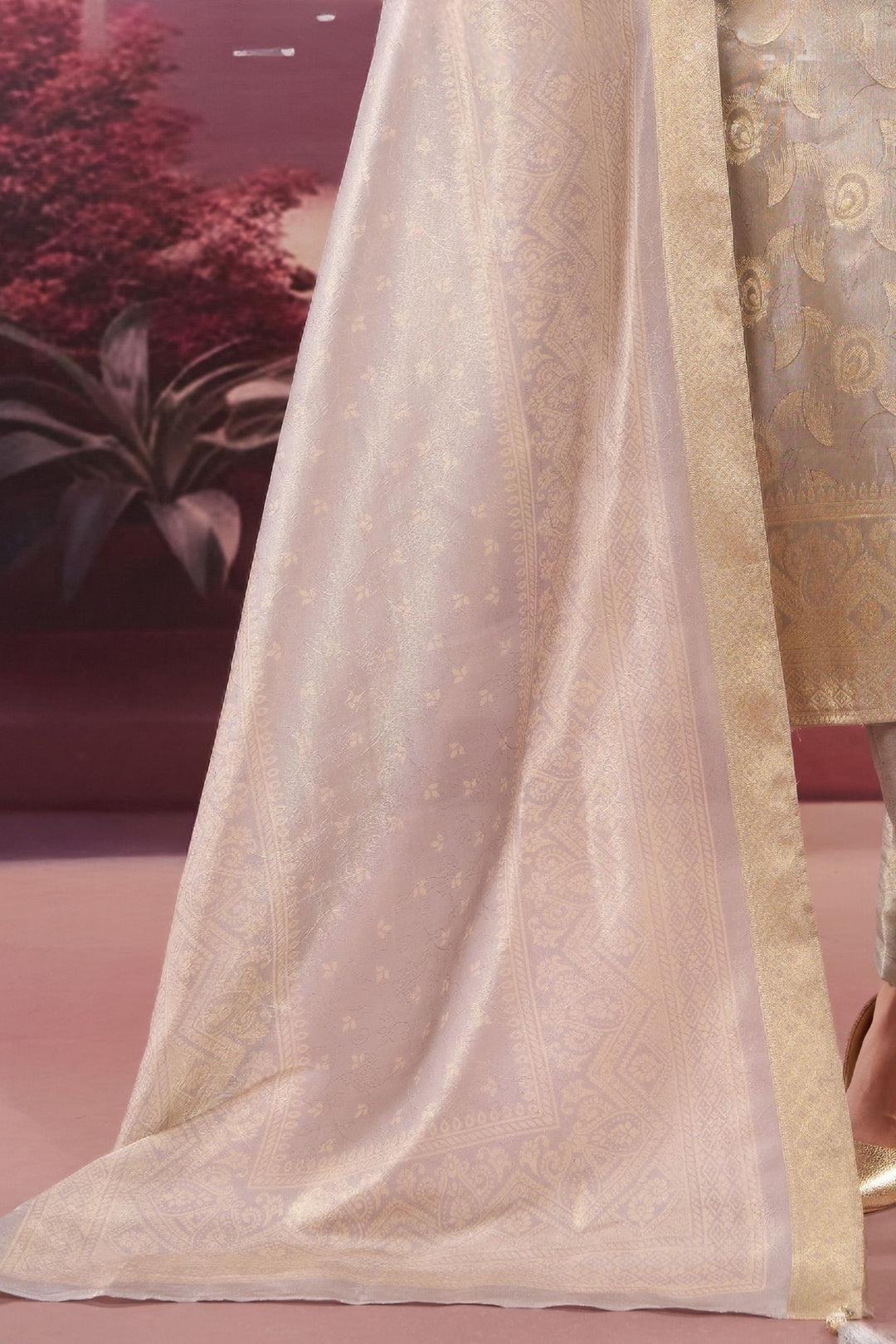 Grey Zardozi, Stone, Banaras and Beads work Straight Cut Salwar Suit