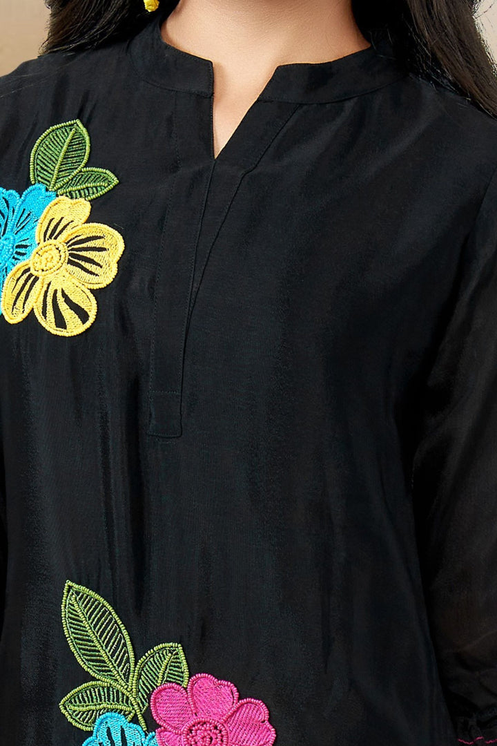 Black Multicolor Embroidery and Beads work Casual Kurti for Girls