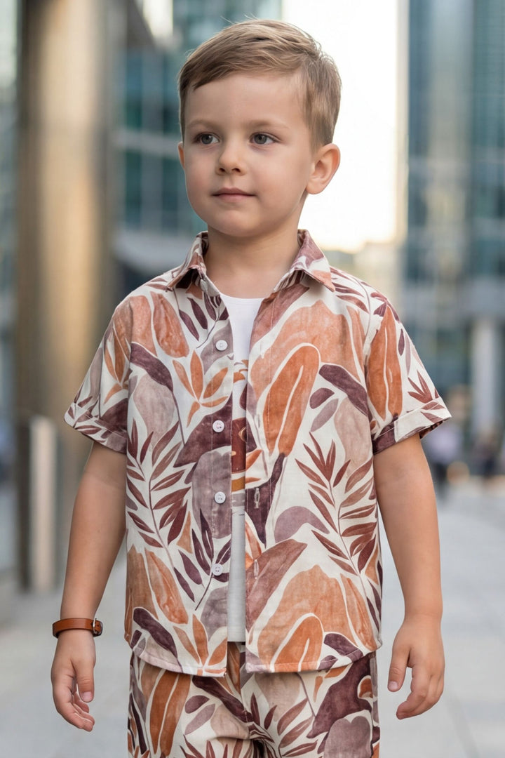 Cream with Multicolor Digital Print Boys Co-Ord Set