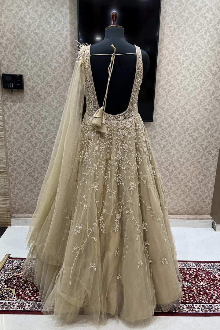 Gold Stone, Sequins and Beads work Bridal and Partywear Gown