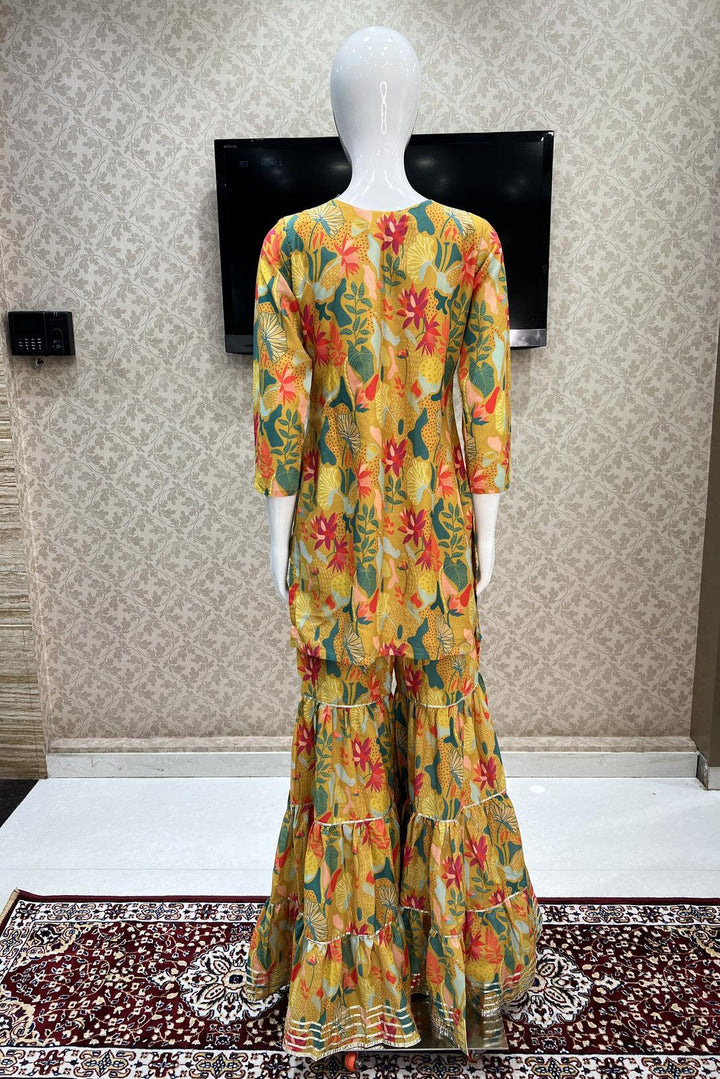 Mustard Multicolor Digital Print, Sequins, Zardozi and Zari work Sharara Salwar Suit - Seasons Chennai