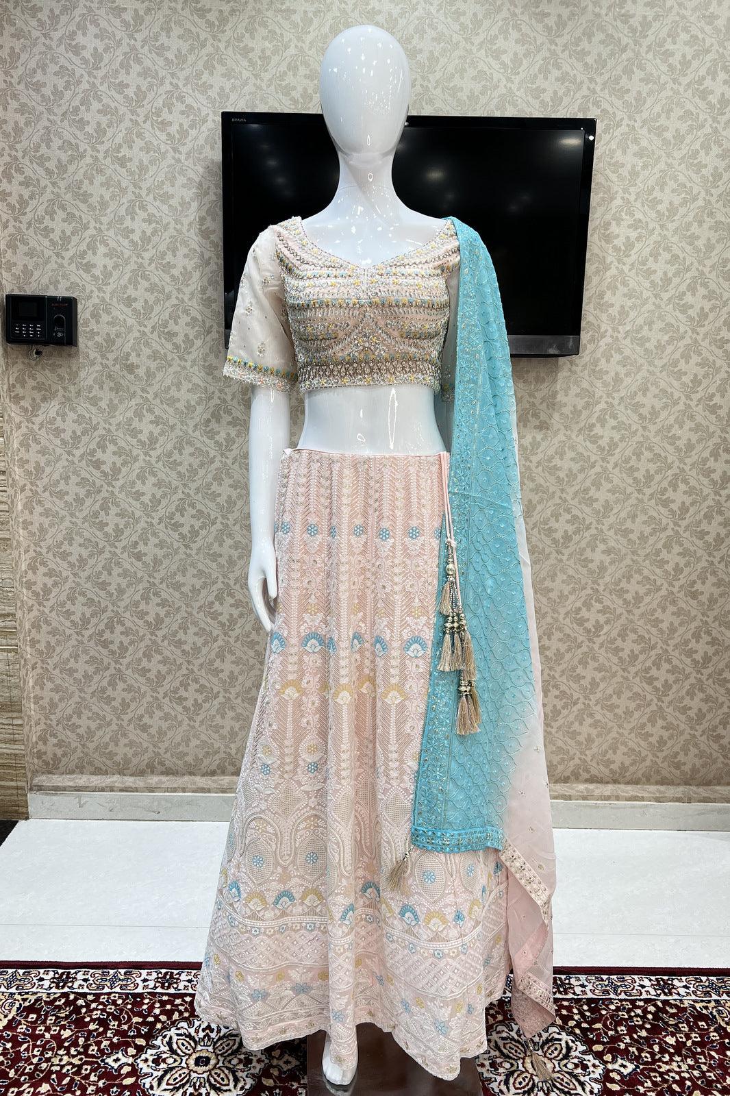Trending | Peach/1000 Contemporary Lucknowi Work Lehenga Choli and Peach/1000  Contemporary Lucknowi Work Chaniya Choli Online Shopping