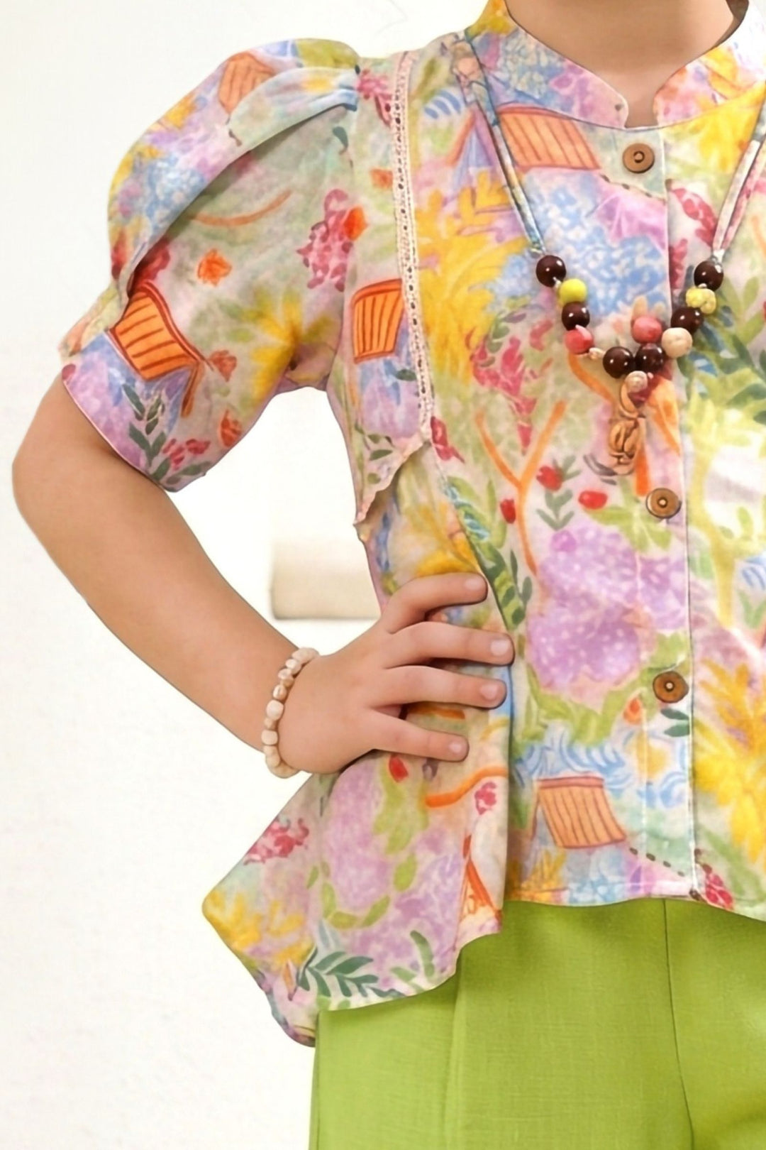 Liril Green Multicolor Digital Print Top and Palazzo Set for Girls