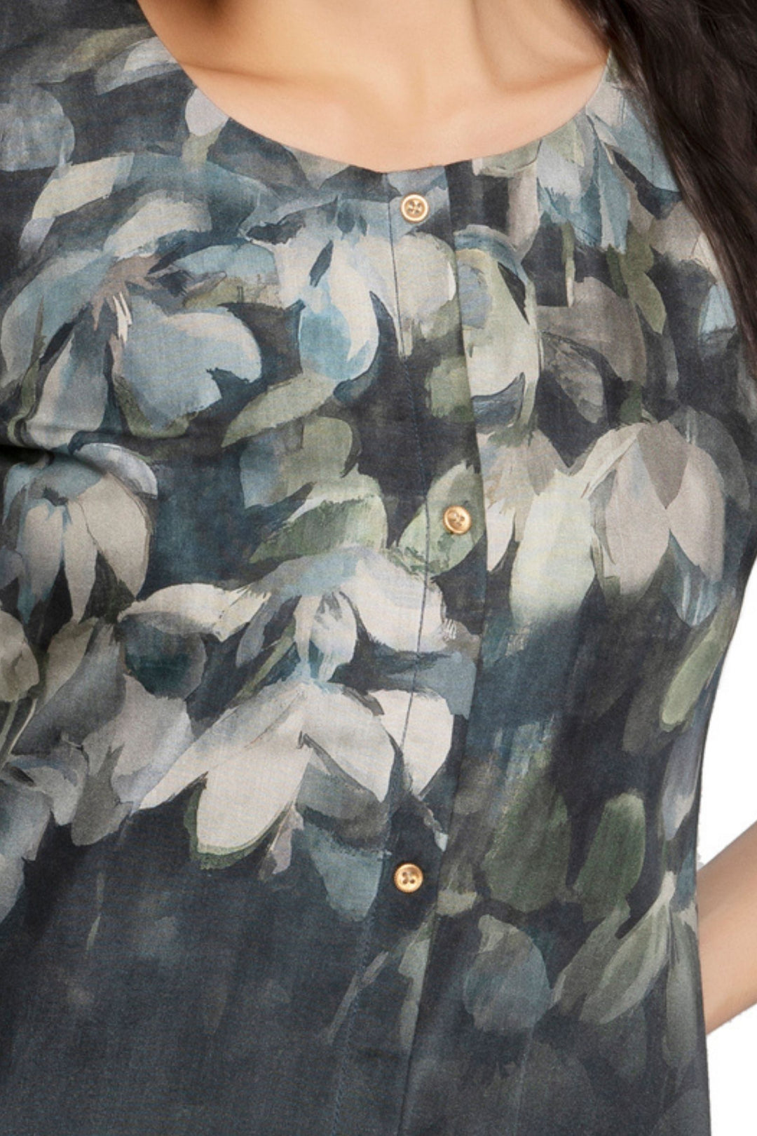 Dark Grey Floral Print Short Kurti