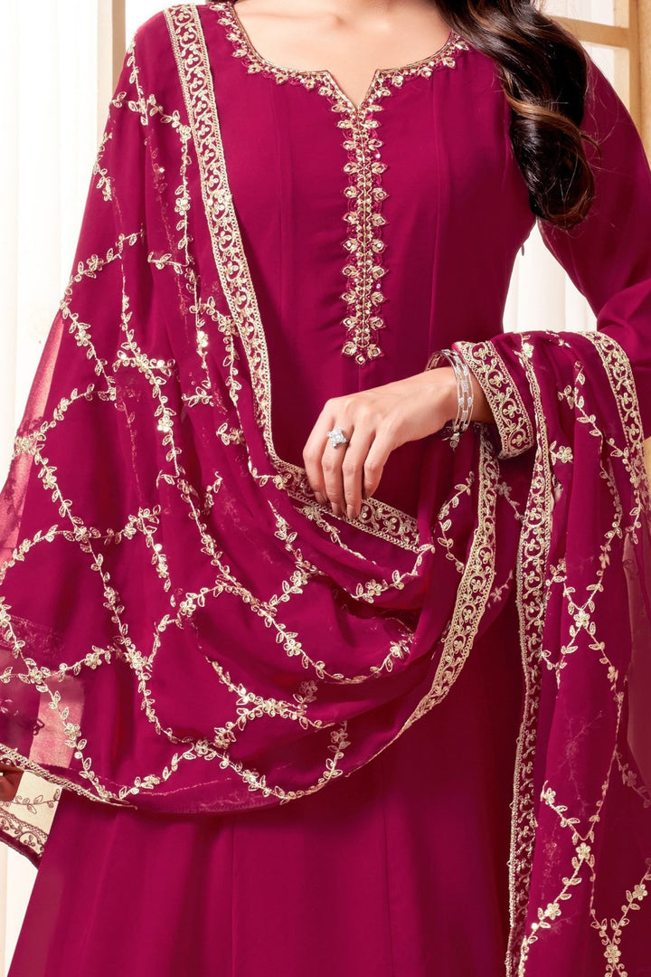 Rani Pink Stone, Sequins, Zardozi, Zari and Beads work A-line Cut Salwar Suit