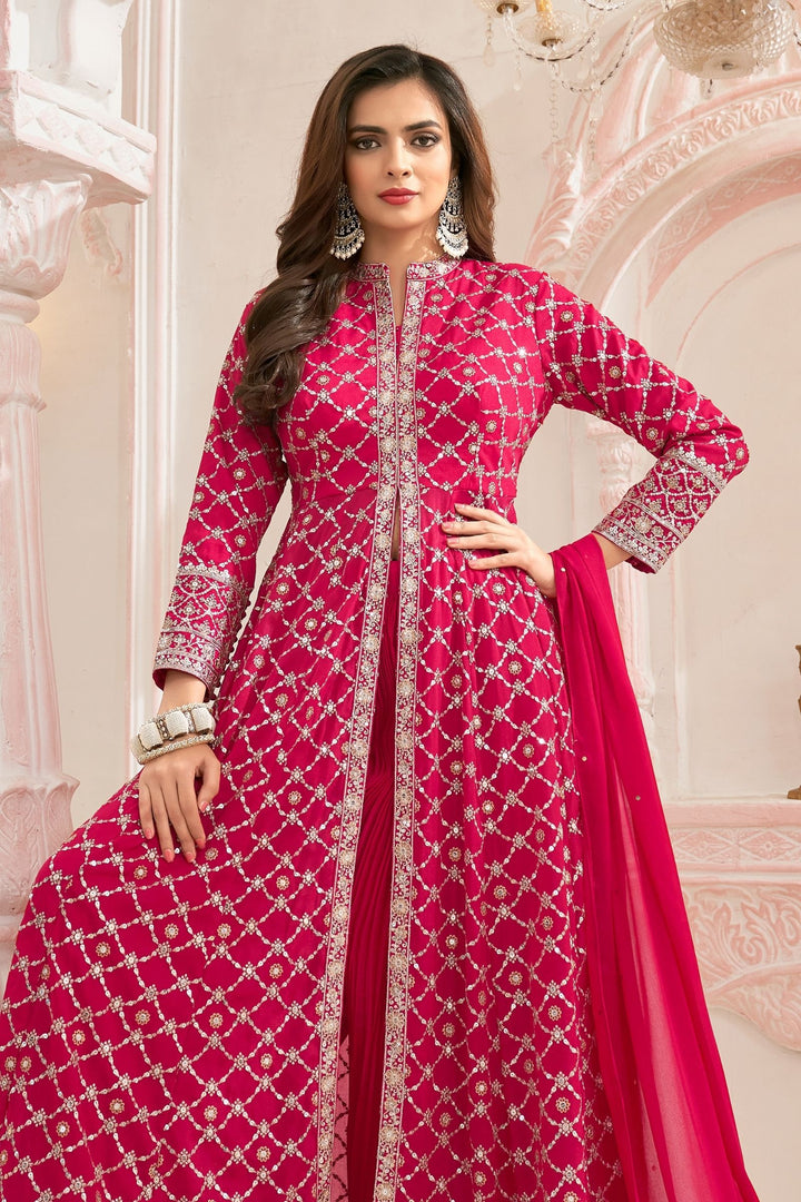 Rani Pink Sequins and Zari work Mastani Styled Palazzo Suit