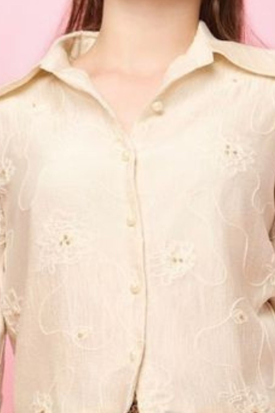Cream Thread work Top and Palazzo Set for Girls