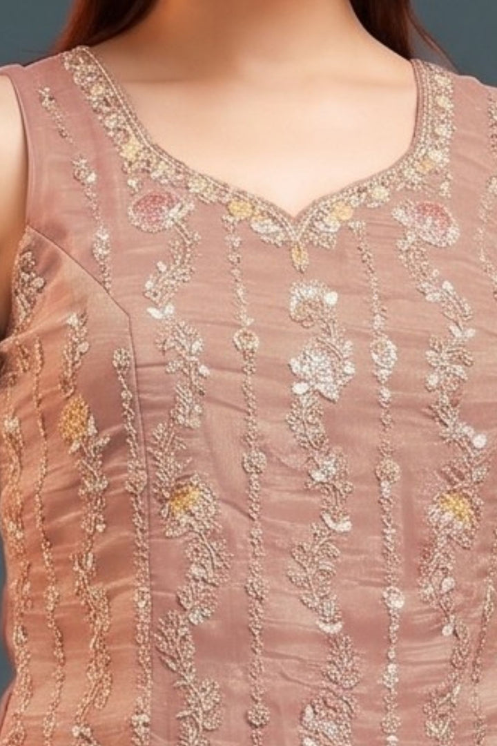 Peach Beads, Zari, Sequins and Thread work Palazzo Salwar Suit