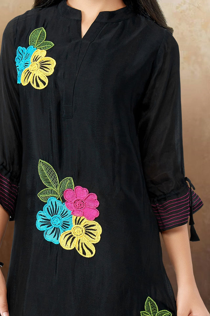 Black Multicolor Embroidery and Beads work Casual Kurti for Girls