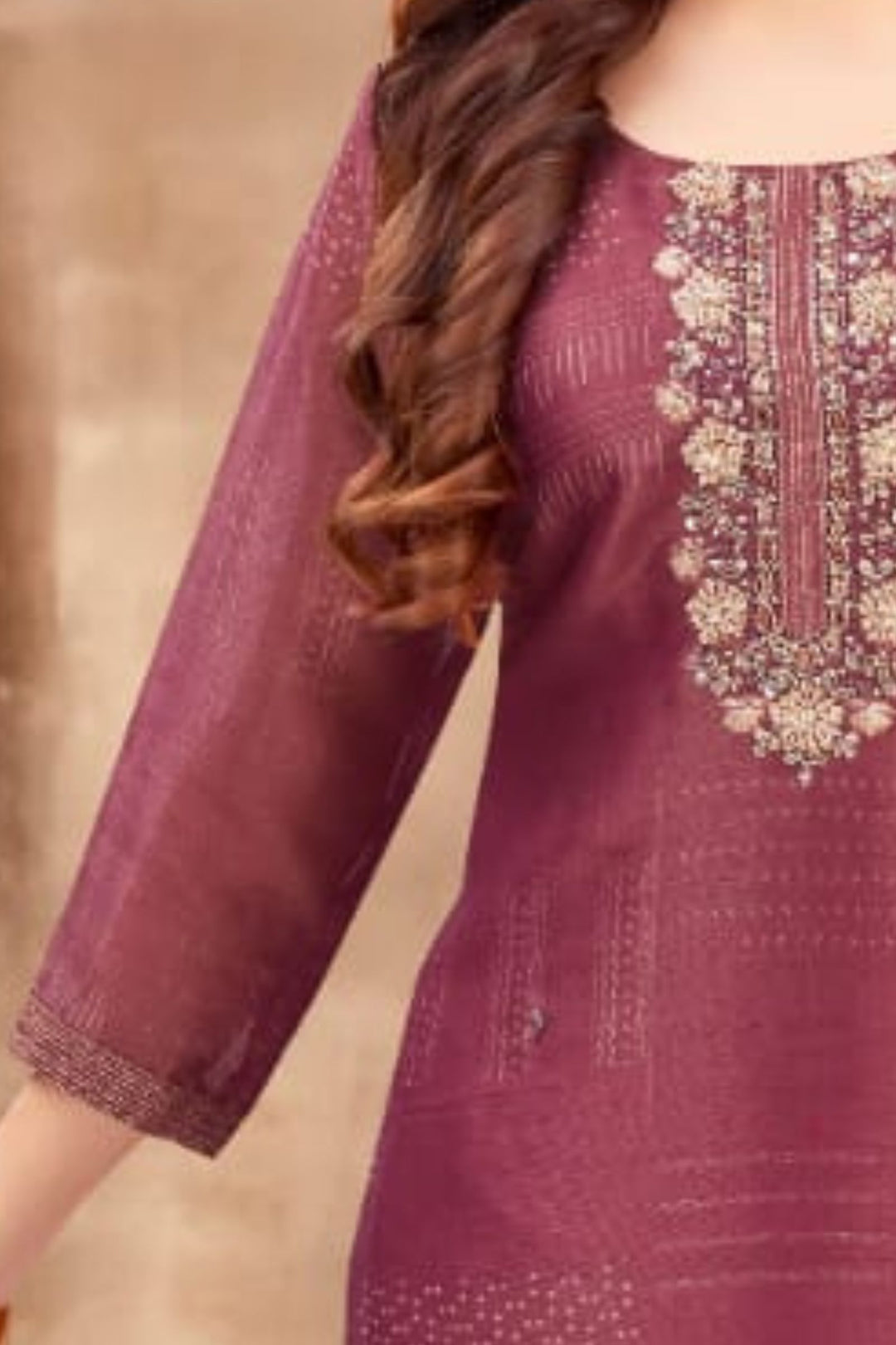 Wine Zardozi, Beads, Stone and Sequins work with Digital Print Straight Cut Salwar Suit