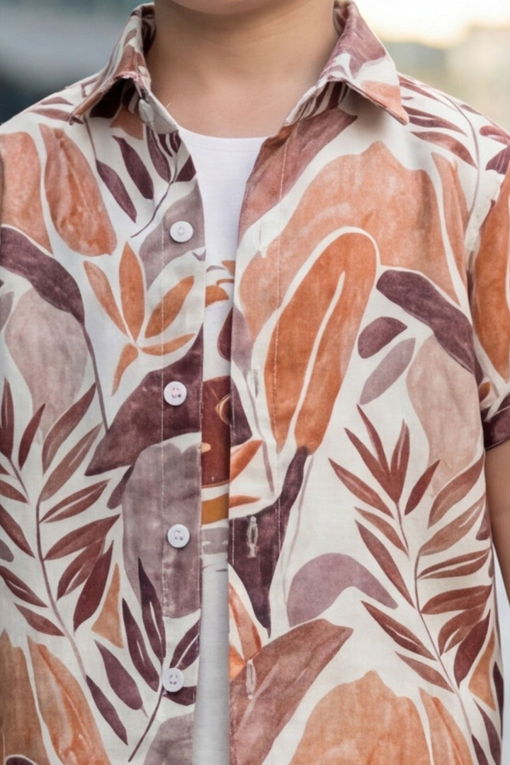 Cream with Multicolor Digital Print Boys Co-Ord Set