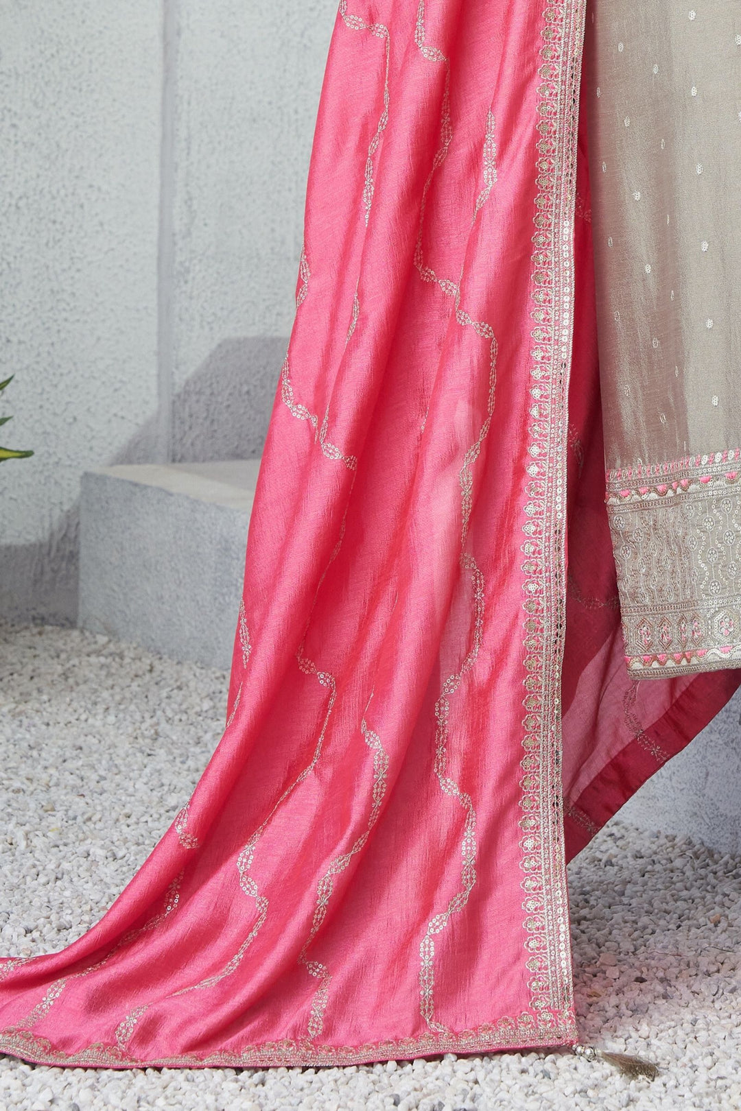 Grey Thread, Zari and Sequins work Straight Cut Salwar Suit