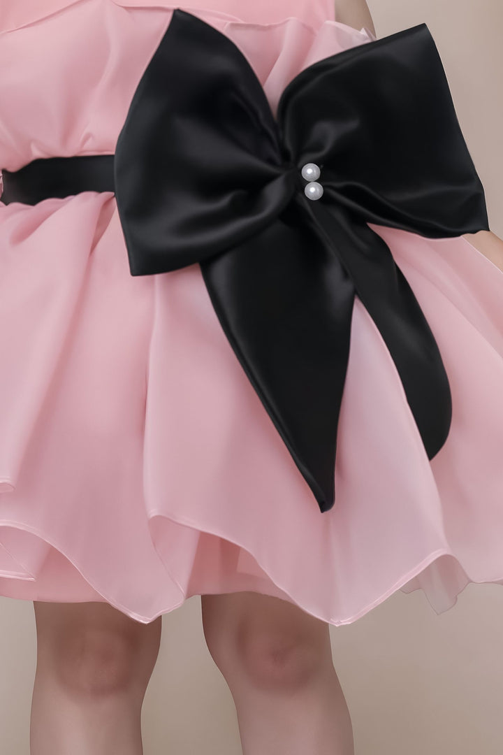 Peach Partywear Short Frock for Girls