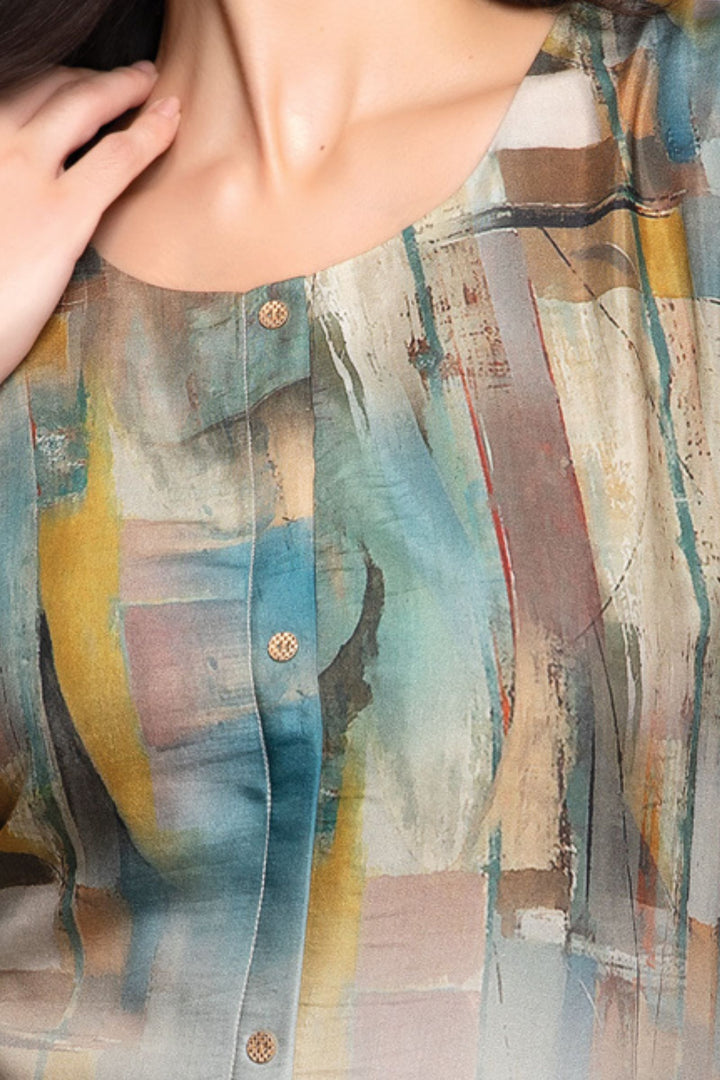 Beige Multicolor Digital Print Short Kurti