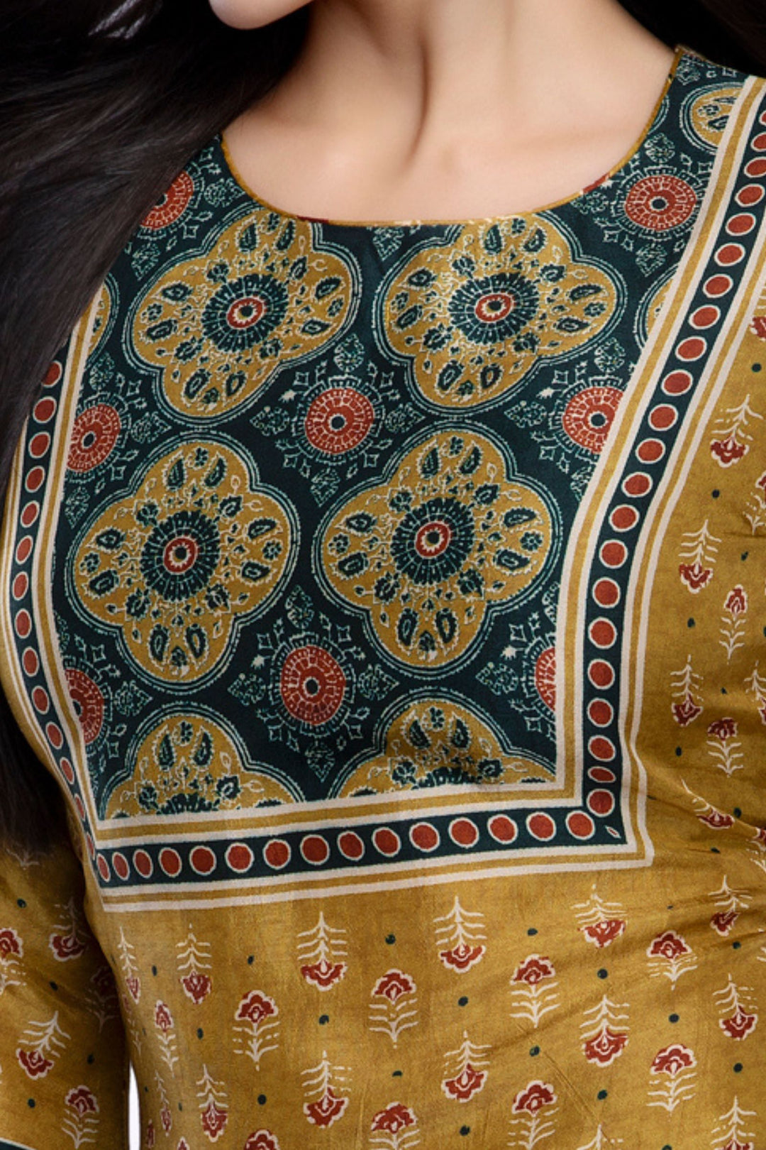 Mustard Multicolor Digital Print Short Kurti