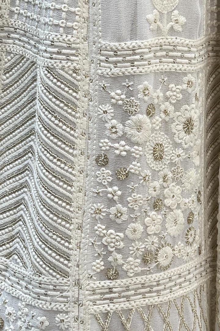 Cream Stone, Pearl, Lucknowi and Zari work Crop Top Lehenga - Seasons Chennai