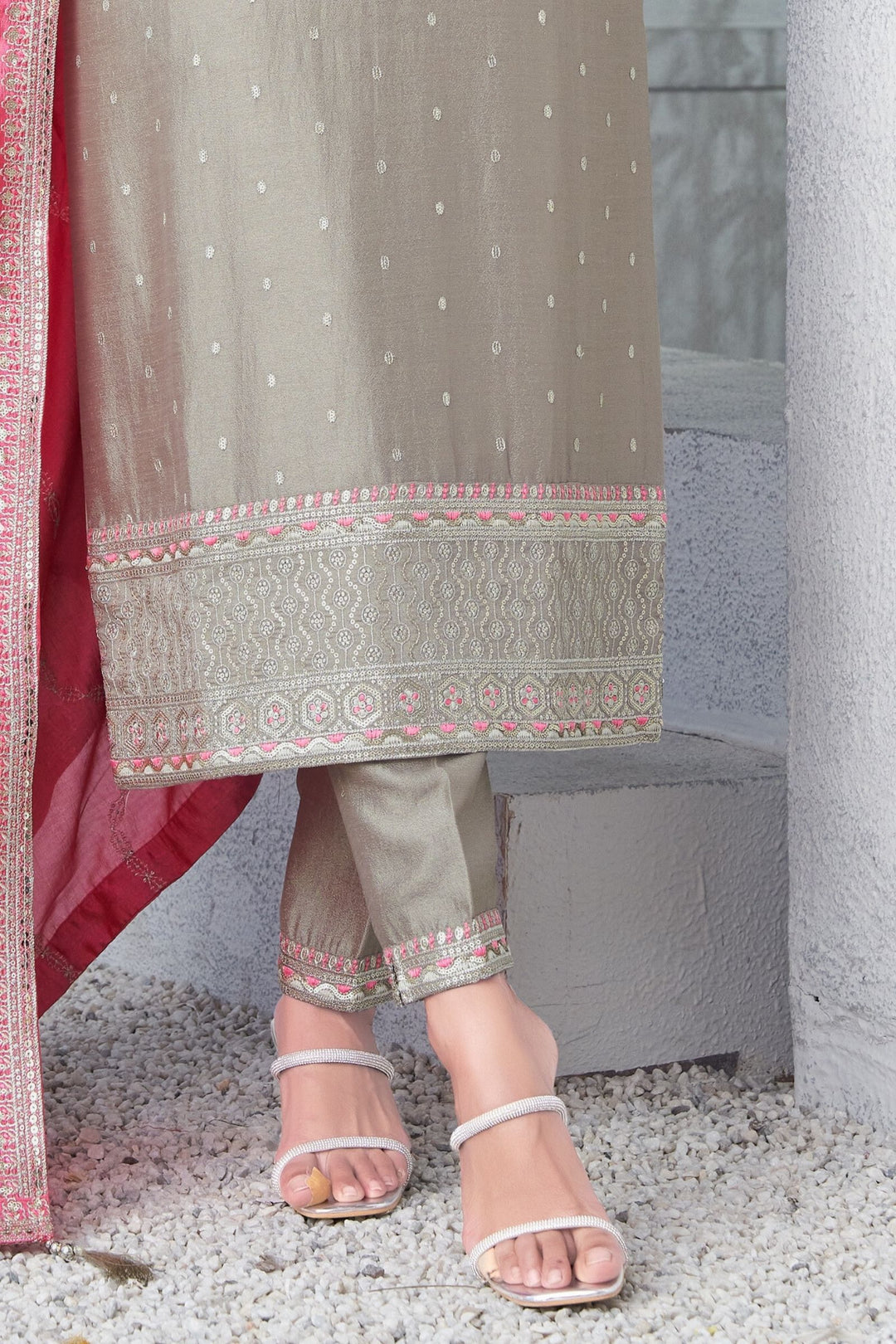 Grey Thread, Zari and Sequins work Straight Cut Salwar Suit