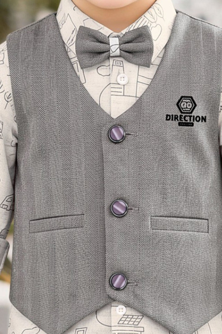 Grey with Half White Waist Coat and Set for Boys