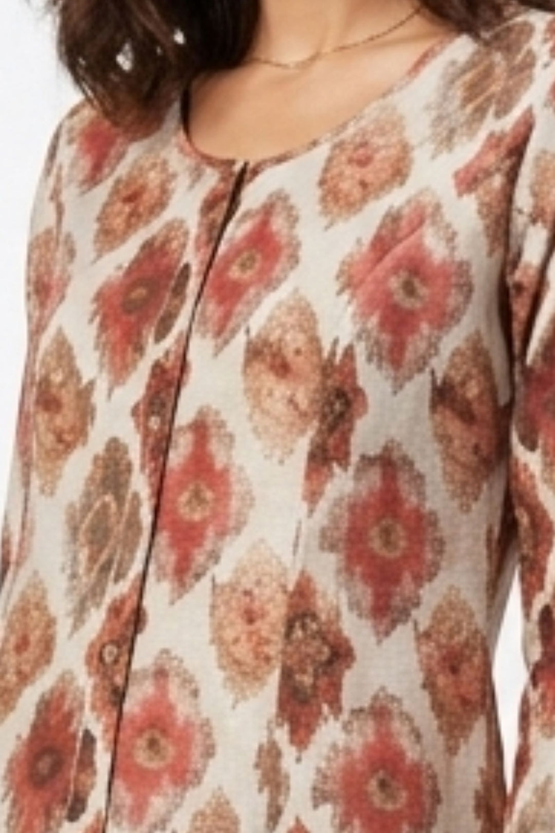 Beige with Red Digital Print A-Line Cut Calf Length Kurti