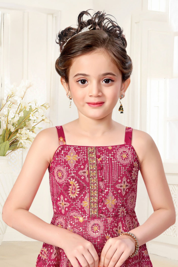 Rani Pink Zari, Sequins and Stone work with Digital Print Palazzo Set For Girls