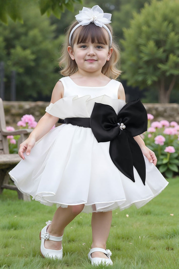 White Partywear Short Frock for Girls