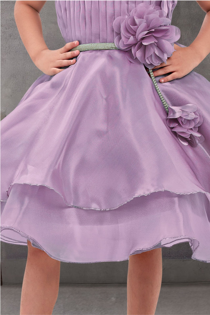 Light Lavender Stone and Sequins work Short Partywear Frock for Girls