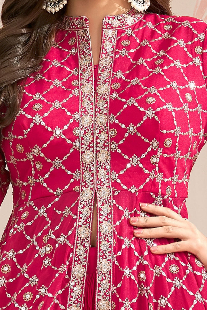 Rani Pink Sequins and Zari work Mastani Styled Palazzo Suit