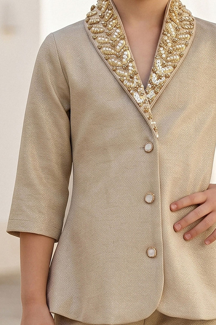 Fawn Sequins and Pearl work Palazzo Set for Girls
