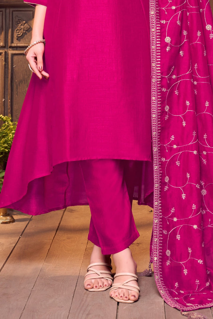 Dark Pink Sequins, Zari, Mirror, Stone and Zardozi work A-line Cut Salwar Suit