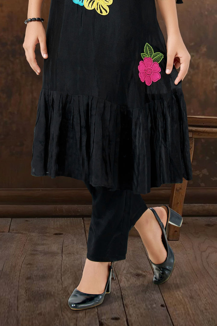 Black Multicolor Embroidery and Beads work Casual Kurti for Girls