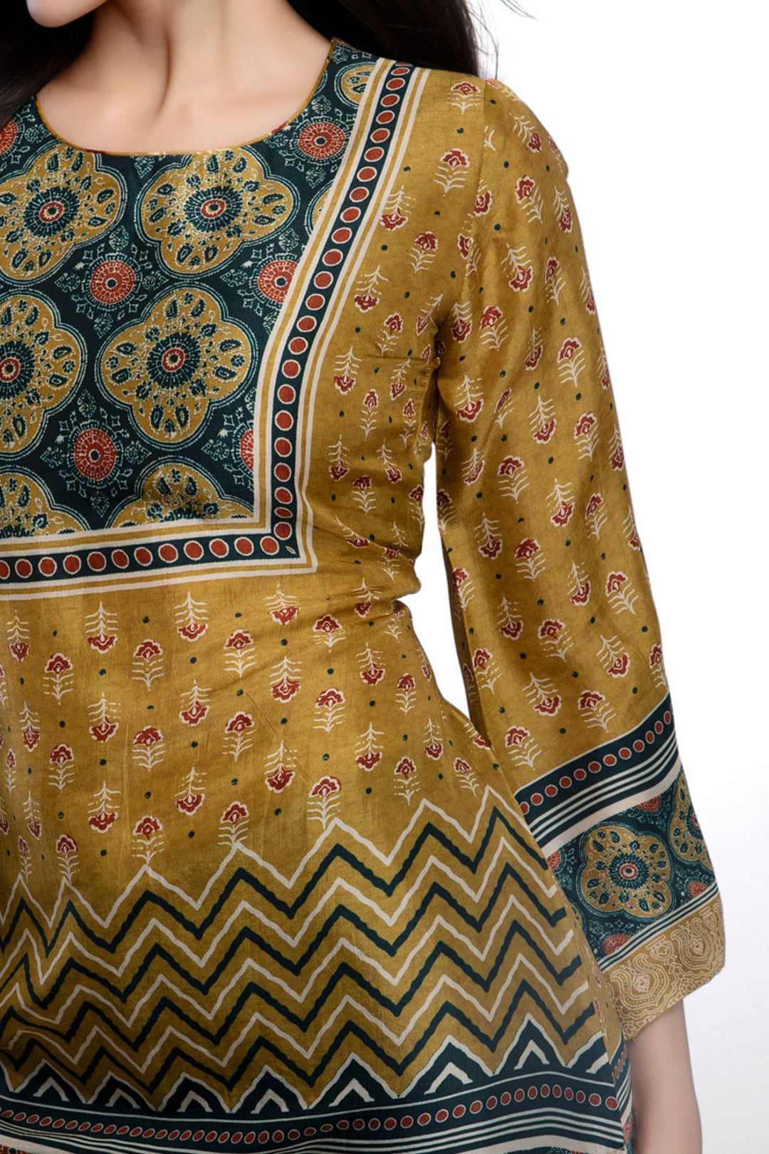 Mustard Multicolor Digital Print Short Kurti